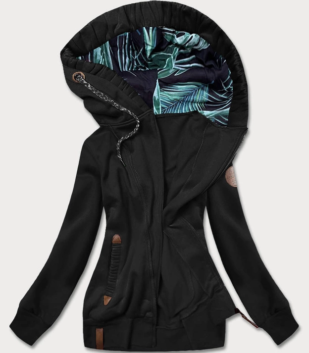 Bluza damska z ozdobnym kapturem czarna (AMG725-2)