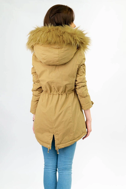 Damska zimowa parka z kapturem musztardowa (7617)