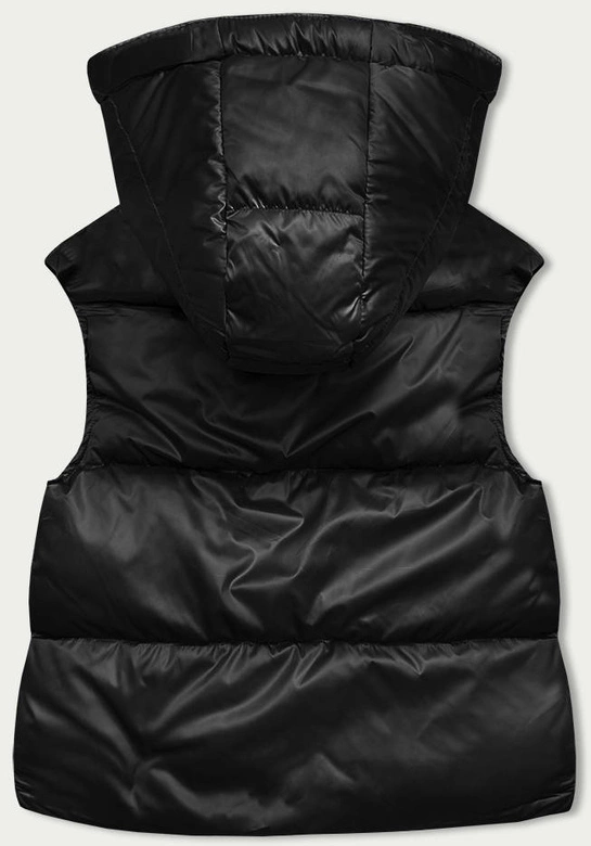 Krótki bezrękawnik damski z kapturem czarny (B8156-1)