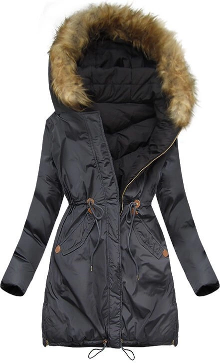 DWUSTRONNA PARKA Z KAPTUREM GRAFITOWO-CZARNA (MODEL16)