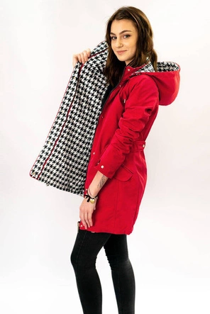 DWUSTRONNA TALIOWANA KURTKA DAMSKA CZERWONA-PEPITKA (W350)