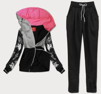 KOLOROWY DRES DAMSKI SZARO-CZARNY (AMG681)