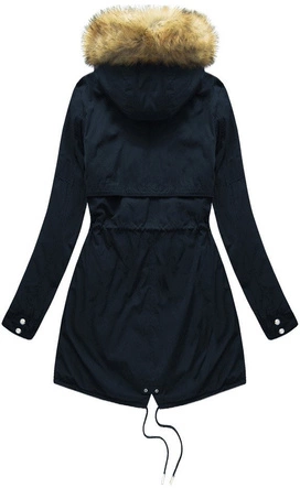 Dwustronna damska kurtka zimowa z kapturem granatowo-szara (w214big)