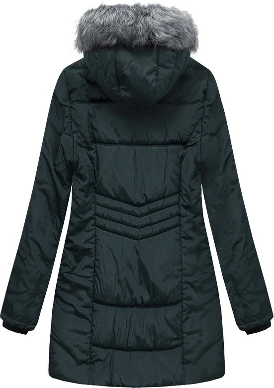 DŁUŻSZA PIKOWANA KURTKA Z KAPTUREM CIEMNOZIELONA (B2625-30)