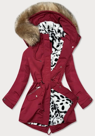 Zimowa parka damska na futerku czerwona (can-578big)