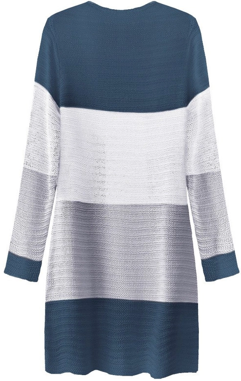 AŻUROWY KARDIGAN Z KIESZENIAMI NIEBIESKO-BIAŁY (221ART)