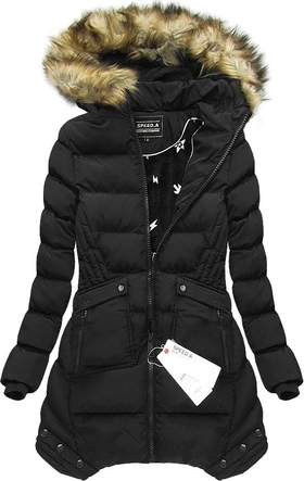 PIKOWANA KURTKA Z KAPTUREM CZARNA (W810BIG)