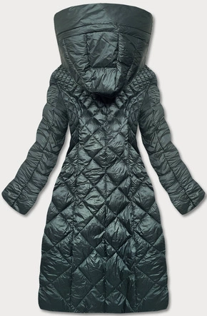 Długa kurtka pikowana damska ciemna zieleń (ag1-j9082)