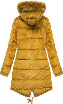 DWUSTRONNA DAMSKA PARKA ZIMOWA WELUROWA MUSZTARDOWA (7911)