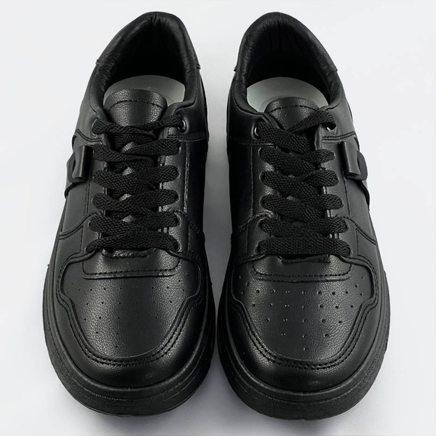 Damskie sznurowane sneakersy czarne (21-q22)