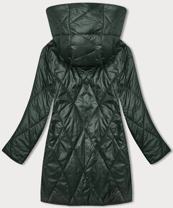 Damska kurtka z ozdobnym kapturem ciemna zielona (B8215-10)