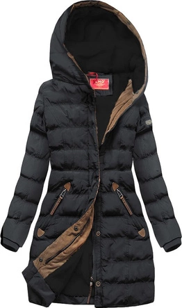 PIKOWANA DAMSKA KURTKA ZIMOWA Z KAPTUREM GRAFITOWA (A913)