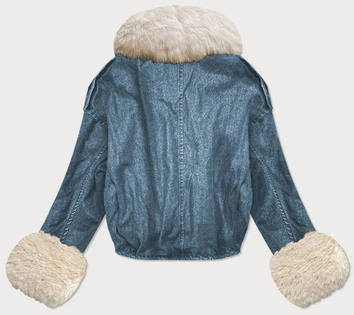 DAMSKA KURTKA JEANSOWA Z FUTRZANĄ PODPINKĄ NIEBIESKA-ECRU (9020#)