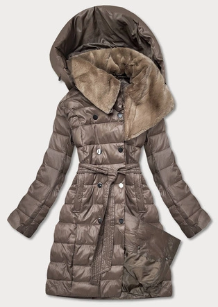 KURTKA ZIMOWA DAMSKA Z WYSOKĄ FUTRZNĄ STÓJKĄ CAPPUCCINO (J9-018)