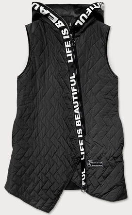 DŁUGA ASYMETRYCZNA KAMIZELKA DAMSKA CZARNA (677ART)