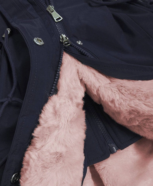 DAMSKA PARKA ZIMOWA Z FUTREM GRANATOWO-RÓŻOWA (B9550)