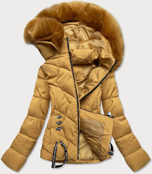 DAMSKA KRÓTKA KURTKA ZIMOWA Z KAPTUREM ŻÓŁTA (H1021-80)