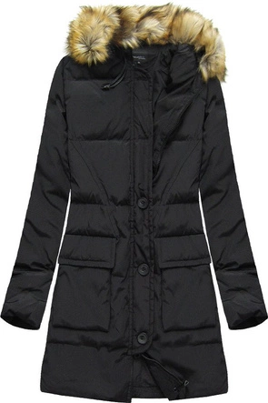 PIKOWANA KURTKA Z PUCHEM NATURALNYM CZARNA (X1296X)