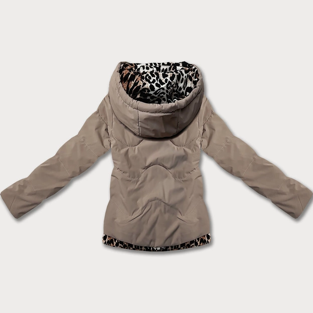 Krótka luźna kurtka z motywem panterki Miss TiTi ciemny beż (25898)
