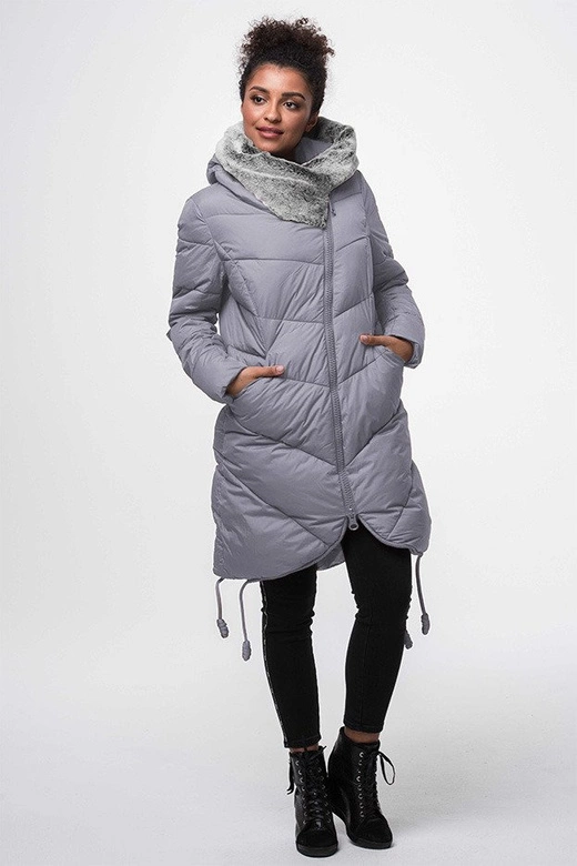 DŁUGA KURTKA ZIMOWA Z KAPTUREM WRZOSOWA (J18-002)