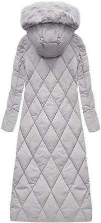 Długa damska kurtka zimowa z kapturem szara (7688BIG)