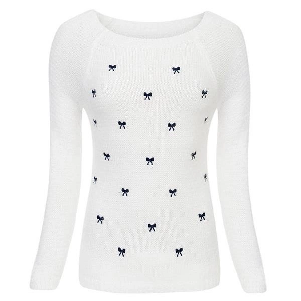 MIĘKKI SWETER W KOKARDKI ECRU (6M52)