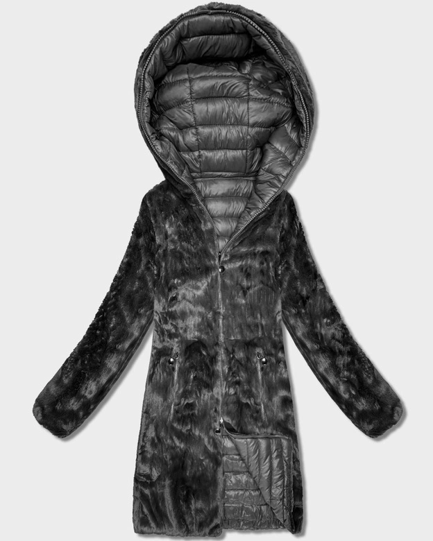 Dwustronna kurtka - futro damskie Goodlookin grafit (P3-6001-27)