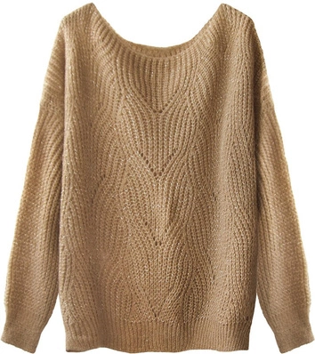 KRÓTKI SWETER OVERSIZE JASNOBRĄZOWY (493ART)