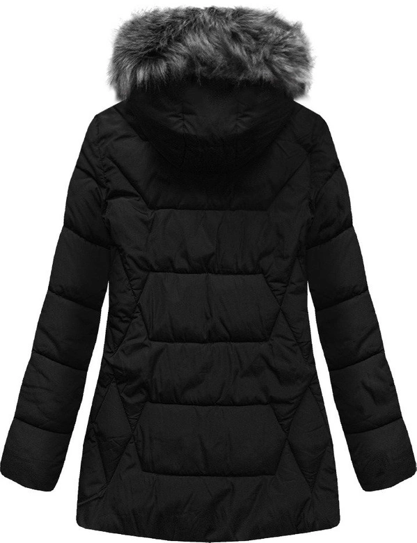 ZIMOWA PIKOWANA KURTKA DAMSKA Z KAPTUREM CZARNA (B9901)