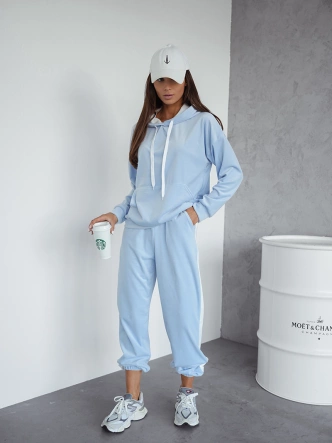 Welurowy komplet dresowy z lampasami niebieski (508)