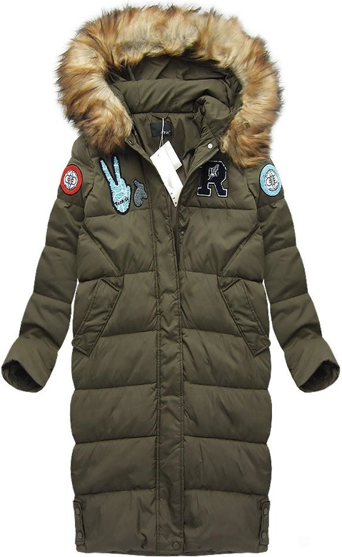 PŁASZCZ ZIMOWY Z PUCHEM NATURALNYM KHAKI (8067)