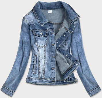 KRÓTKA KLASYCZNA DAMSKA KURTKA JEANSOWA NIEBIESKA (GD6641-K)