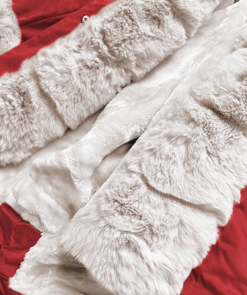 Parka damska zimowa na misiu czerwona-ecru (b530-4046)