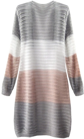 PRĄŻKOWANY KARDIGAN SZARO-BIAŁY (222ART)