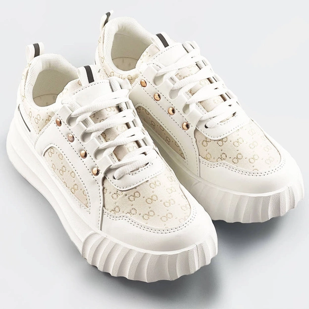 SPORTOWE BUTY DAMSKIE Z OZDOBNYM WZOREM BIAŁO-BEŻOWE (LA811)