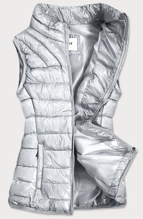 BŁYSZCZĄCY BEZRĘKAWNIK ZE STÓJKĄ DAMSKI SREBRNY (B0107)