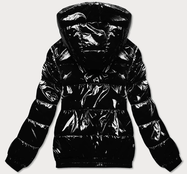 Błyszcząca kurtka damska ze ściągaczem czarna (LD7250BIG)