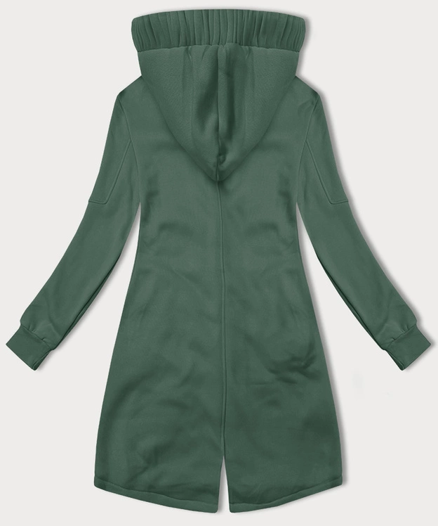 Rozpinana długa bluza damska z kapturem LHD szarozielona (AMG-693A)