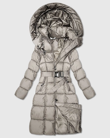 Długa gruba kurtka zimowa z paskiem Minority beżowa (P3-6033-62)