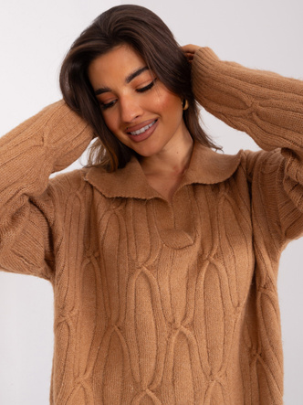 Sweter damski z kołnierzykiem camel (2349)