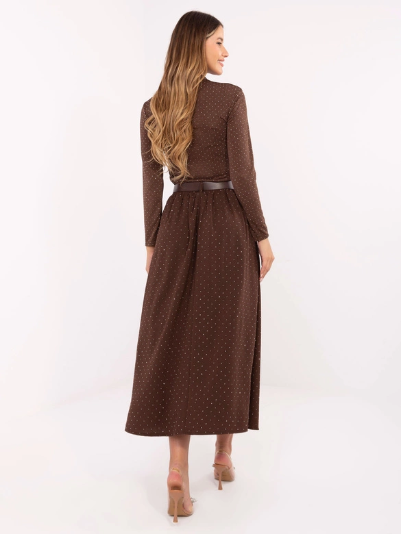 Elegancka spódnica maxi z ozdobnym wykończeniem brązowa (19720)