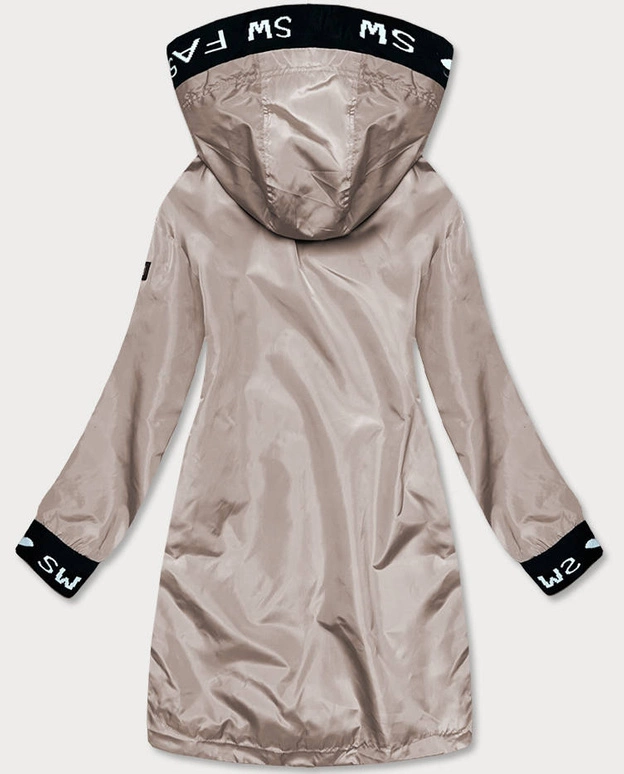 Cienka kurtka damska z ozdobną lamówką kakao (B8145-51)