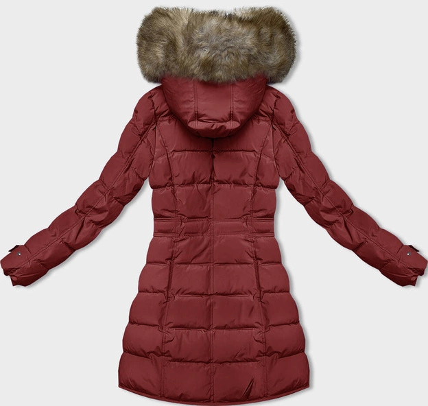 Zimowa kurtka damska z futrzaną podszewką czerwona (LHD-23063)