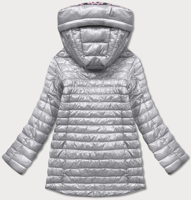 Dwustronna kurtka damska kwiaty szara (pc-7509-61)