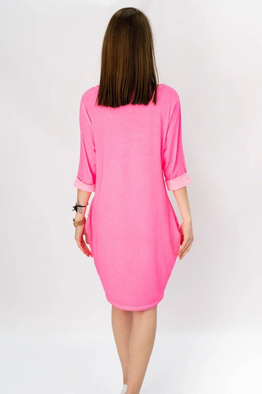 BAWEŁNIANA SUKIENKA OVERSIZE NEONOWA RÓŻOWA (287ART)