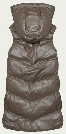 Puchowa długa kamizelka z kapturem beżowa (5M3183-84)