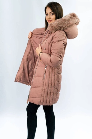 Długa pikowana kurtka damska zimowa antyczny róż (7689)