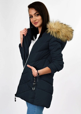 ZIMOWA PIKOWANA KURTKA DAMSKA Z KAPTUREM GRANATOWA (B2633)