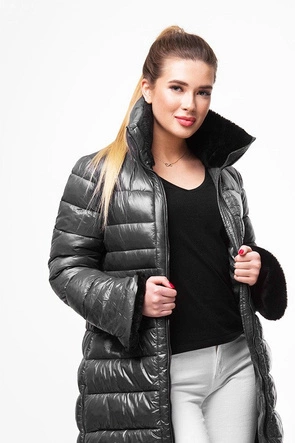 DŁUŻSZA DAMSKA PIKOWANA KURTKA ZIMOWA SZARA (J19-017)