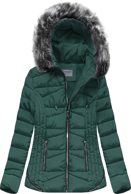 PIKOWANA ZIMOWA KURTKA DAMSKA Z KAPTUREM BUTELKOWA ZIELEŃ (B2631)